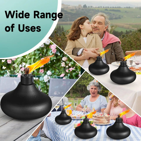Six Pack Metal Table Top Torches For Outdoor Use Citronella Fueled Refillable Flame Lights With Wicks And Covers