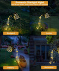 Solar Watering Can Fairy Lights Outdoor Garden Decor Waterproof Lawn Lamp With Star Shower Twinkling LED Lights For Walkway Patio Yard Vibes Bracket Included illuminating garden scenes at night.