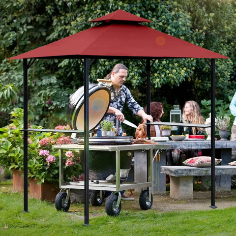 Installed Grill Gazebo Replacement Canopy Roof For 5 Foot By 8 Foot Outdoor BBQ Gazebo Top Cover Burgundy With Durable Polyester Fabric