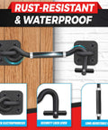 Adjustable 6 To 10 Inch Cabin Hook Eye Latch Gate With Heavy Duty 4 Point Bracket installed on wood door