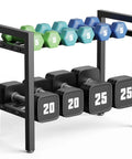 Two Tier 20 Inch Dumbbell Rack With Adjustable Bar Width That Fits Dumbbells Kettlebells And Plates Built Tough Steel