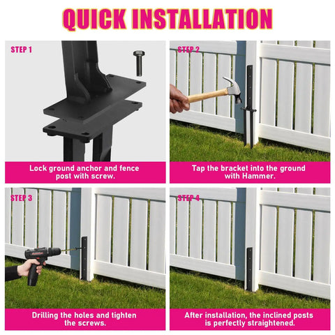 Step-by-step guide to installing Heavy Duty Steel Fence Post Repair Kit With Double Ground Spikes And Post Anchors For Damaged Fence Gates