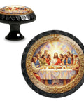 Last Supper Themed Round Cabinet Knobs 4 Pack Acrylic Drawer Pulls with detailed artwork, ABS crystal glass knob