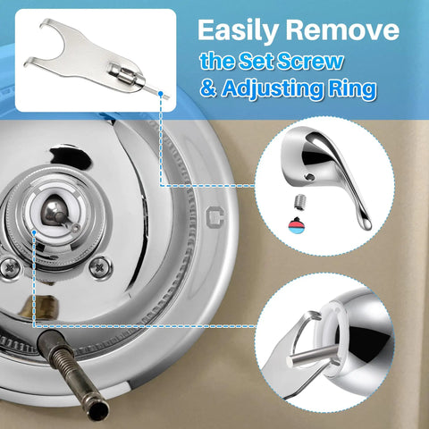 Shower Handle Renovation Kit For Delta RP6046 And 600 Series Valves showing chrome components and tool for easy install