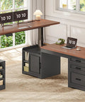 Farmhouse L Shaped Electric Standing Desk Boss Level Height Adjustable Sit To Stand Setup With 63 By 67 Inch Workspace