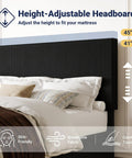 Ultra Legit Comfy Queen Bed Frame With Adjustable Corduroy Headboard And Sleek Black Platform Design For Your Bedroom Glow Up Easy Peasy Setup Solid Build Quality showing height-adjustable corduroy headboard