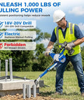 Heavy Duty Handheld Cable Puller And Drill Powered Wire Tugger delivering one thousand pounds of force in use outdoors.