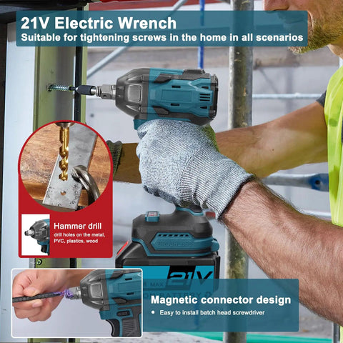 Vislone 21V Brushless Electric Impact Wrench High Torque Cordless Power Tool With Variable Speed Forward Reverse Switch LED Light For Professional Auto Repair Garage Projects Durable Long Lasting Performance Rustic Vibes