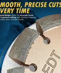 Close-up of 4.5 Inch Crack Chaser Blade For Cured Concrete And Asphalt Crack Repair Or Joint Widening, 3/8 Inch Width, 5/8-11 Arbor, RPM Range 8000 To 13300 For Quick, Clean Cuts