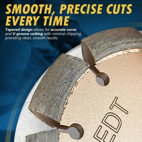Close-up of 4.5 Inch Crack Chaser Blade For Cured Concrete And Asphalt Crack Repair Or Joint Widening, 3/8 Inch Width, 5/8-11 Arbor, RPM Range 8000 To 13300 For Quick, Clean Cuts