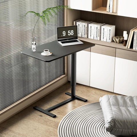 Adjustable Overbed Table With Wheels For Home Use, Extra Large 31.1 Inch By 15.3 Inch Bedside Tray Table, Black Finish in living room