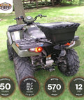 ATV with Hitch Mount Grass Seed Spreader With Rain Protector For ATV UTV Or Utility Tractor 12 Foot Broadcast Width 12 Volt Electric Spreader
