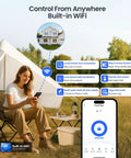 Woman using phone to control Direct WiFi Built In Smart Lock With Handles No Hub Required Fingerprint Keyless Entry App Remote And Voice Control Electronic Front Door Deadbolt Touchscreen Keypad Auto Lock Matte Black Finish from tent.