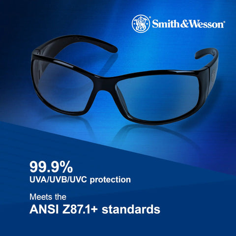 Top Shelf 12 Pack Anti Fog Safety Glasses With Clear Lens And Black Frame, side view, lightweight unisex eye protection.