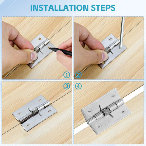 Rannb 2-inch stainless steel spring self-opening door hinge, installation steps, pack of 4