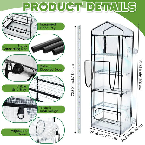 Diagram of 5 Tier Extra Tall Mushroom Grow Tent Kit With Light And Timer 80 By 19 By 27 Inch, features and dimensions listed