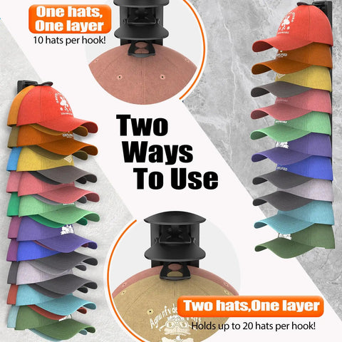Rock Solid Two Pack Hat Organizer Wall Mount Holds Up To Forty Baseball Caps With Grippy Adhesive Clips Keeps Your Stashed Headwear Locked Down Tight No More Slipping Off Durable Closet Display Rack Black