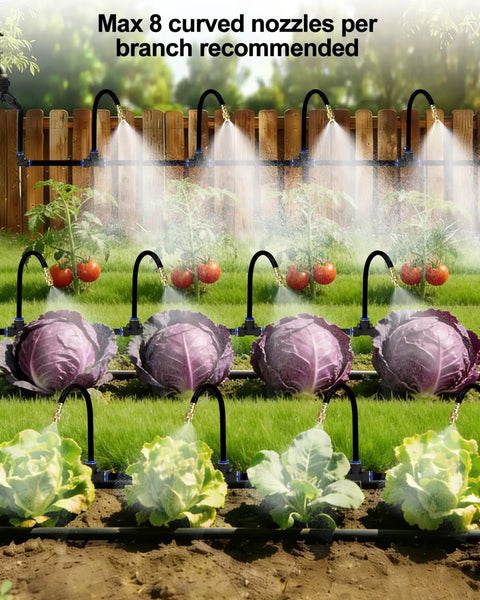 5/16 Inch Drip Irrigation Kit 100ft High Flow Garden Watering System With 16 Bendable 360 Degree Brass Misting Nozzles in garden
