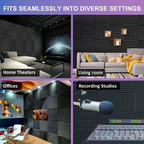 12 Pack Professional Grade Soundproofing Foam Wedges For Walls High Density Polyurethane Acoustic Panels in home theater, office, living room, recording studio