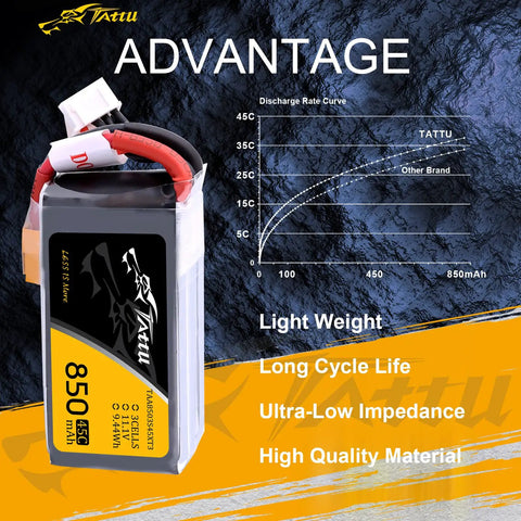 850mAh 11.1V 45C 3S LiPo Battery Pack With XT30 Plug For FPV Multirotor Tiny Quad 150 180 Size Weighing About 76g advantages