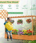 Raised Garden Bed With Trellis And Hanging Roof Wood Planter Box With Drainage Holes Freestanding Yard for plants