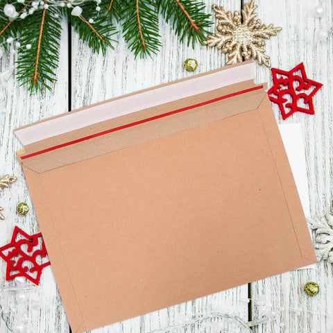 A4 Self Sealing Kraft Brown Envelopes Pack Of 30 Thickened Flat Cardboard Mailers on a festive wooden surface