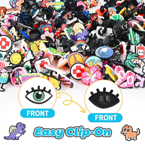 200 Pack Pencil Toppers and Charms Set, Assorted Colorful Designs with no duplicates, shown in easy clip-on style for kids