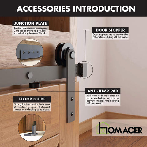 Mini Black Rustic Non Bypass Sliding Barn Door Hardware Kit For Two Doors 36 Inch Flat Track with straight rollers installed