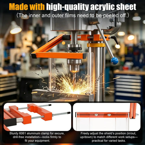 Heavy Duty Drill Press Guard For Big Floor Models, Clear Safety Shield Fits 4.0 To 6.5 Inch Round Columns in action