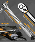One-Half Inch Drive Torque Wrench Dual-Direction 72-Tooth With 10-170 Ft-Lb Range and 13.5-229 Nm features and close-up