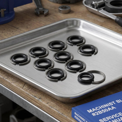 Solid Impact Wrench Retaining Rings With O-Rings 1/2 Inch 10 Sets on a tray ready for installation, made of iron for pneumatic or electric wrenches.