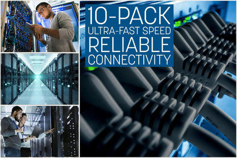 Slim Cat6 Ethernet Patch Cable 3ft 10 Pack Snagless Boot High Speed Network Cable 10Gbps 250MHz in server environment