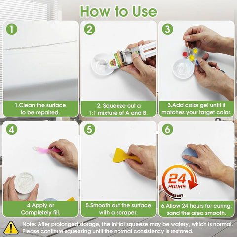 Multi Surface Bathtub Repair Kit White For Tubs, Showers, Tiles, Sinks And Countertops DIY Fix Chips Cracks Holes Instructions