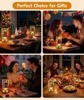 Rechargeable Cordless Table Lamp With Three Color Stepless Dimmer LED Metal Battery Operated Lantern For Indoor Outdoor Use Chill Desk Light illuminating festive dining scenes.