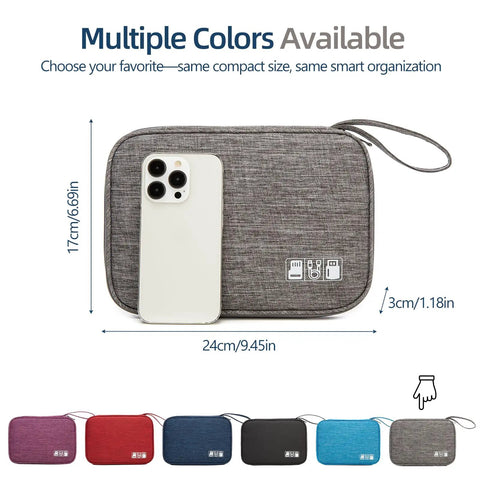 Water Resistant Electronics Organizer Case For Cables And Chargers Slim Travel Pouch With Cord Management in gray