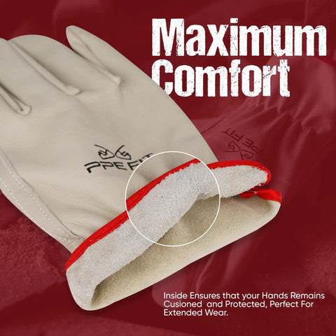Badass 12 Pair Leather Work Gloves Built Like A Tank Deliver Heavy Duty Non Slip Grip For Grinding Construction Jobs Rugged Yard Labor And Warehouse Shifts Large Fit, close-up of the soft interior lining.