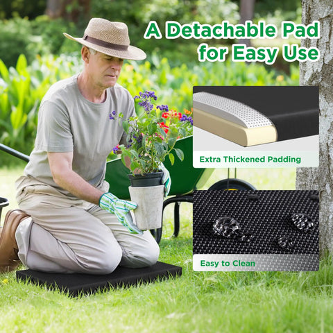 Man using 10.8 Inch Wide Garden Kneeler And Seat With Heavy Duty Foldable Stool Tool Belt Pouch Thickened Kneeling Pad Portable Garden Bench Chair For Seniors And Parents Grippy Handles For Easy Flipping And Getting Up in garden