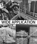 Four Pack Heavy Duty Ratchet Straps Two Inch By Twenty Foot Cargo Tie Downs securing motorcycles and cargo on trucks and pallets.