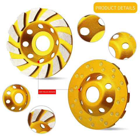 4 Inch Turbo Diamond Grinding Cup Wheel With 12 Segments For Concrete Tile Marble And Rock, Heat Treated Cup Design
