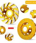 Two Piece 4 Inch Turbo Diamond Cup Wheel For Angle Grinder Heavy Duty 12 Segment Concrete Polishing Tool Kick Ass Durability No Nonsense Smooth Grinding showing detailed views of air holes and segments.