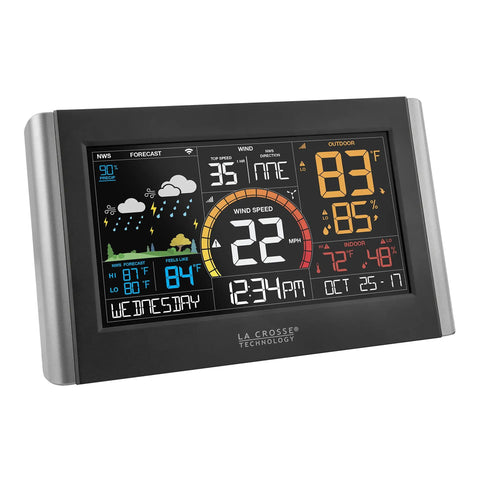 Wireless Wi Fi Digital Weather And Wind Station With Wind Speed History And Alerts Dynamic Forecast Icons No Wires No Fuss Wi Fi Compatible And Ready For Free App Access For Enhanced Weather Data From NWS And AccuWeather, displaying forecast on screen.