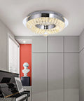 Lit Crystal Ceiling Light Chandelier 16 Inch Flush Mount Dimmable 3 Color Change Modes 16W 32W Max Timmer Modern K9 Crystal Stainless Steel