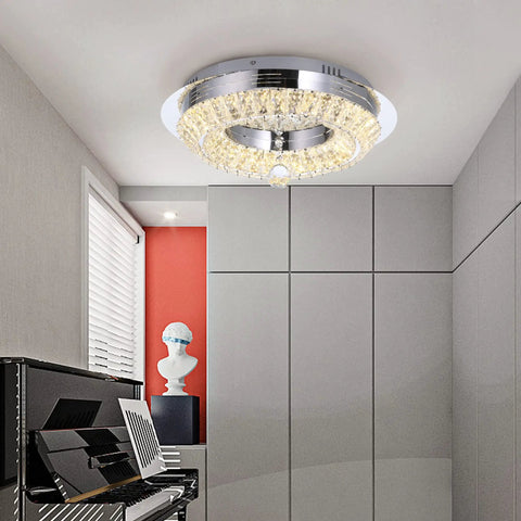 Lit Crystal Ceiling Light Chandelier 16 Inch Flush Mount Dimmable 3 Color Change Modes 16W 32W Max Timmer Modern K9 Crystal Stainless Steel