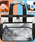 Insulated Picnic Backpack Lunch Bag For Women And Men Spacious 12x8.7x10 Inch Cooler Tote with scenic design, black straps