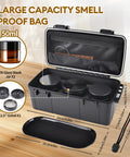 Odor Proof Stash Box With Grinder Tray, Waterproof Travel Storage Case for Men and Women, includes jars and grinder