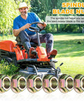 Heavy Duty Hex Flanged Spindle Blade Nuts Engineered For Slick Hella Smooth Operation On Cub Cadet Mtd Toro And Troy Bilt Zero Turn Mowers Providing Killer 5/8 Inch 18 Thread Fitment Two Pack with a gardener using mower.