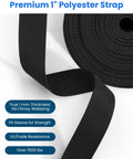 Beefed Up Heavy Duty 1 Inch Polyester Webbing Kit, showing black polyester strap roll with pit weave for strength.