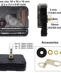 Long Shaft Quartz Wall Clock Movement With Metal Hook shown with 18mm shaft, mechanism parts, and accessories