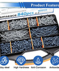All In One Pocket Hole Screws Set For DIY Woodworking, 840Pcs, Blue And Zinc Coated, Square Drive With 150mm Bit in tray