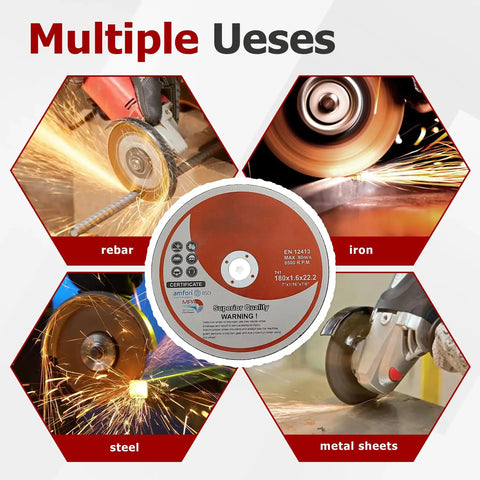Cutting rebar, iron, steel, and metal sheets with 100 Pack 7 Inch Cut Off Wheels For Metal And Stainless Steel Seven Eighths Inch Arbor